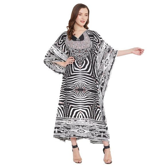 Women fashion Black Long Dress Kaftan Maxi Coverup - Picture 2 of 8